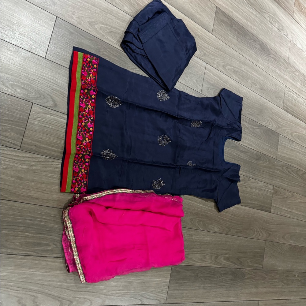 Navy and Pink Embroidered Traditional Outfit